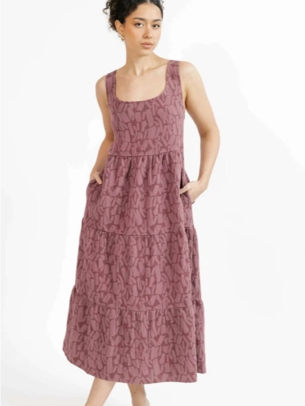 Smash + Tess Mauve Printed Tiered Sleeveless Maxi Dress